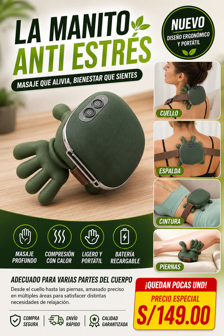 MASAJEADOR DE MANITOS PARA EL CUELLO, HOMBROS Y ESPALDA CON CALOR